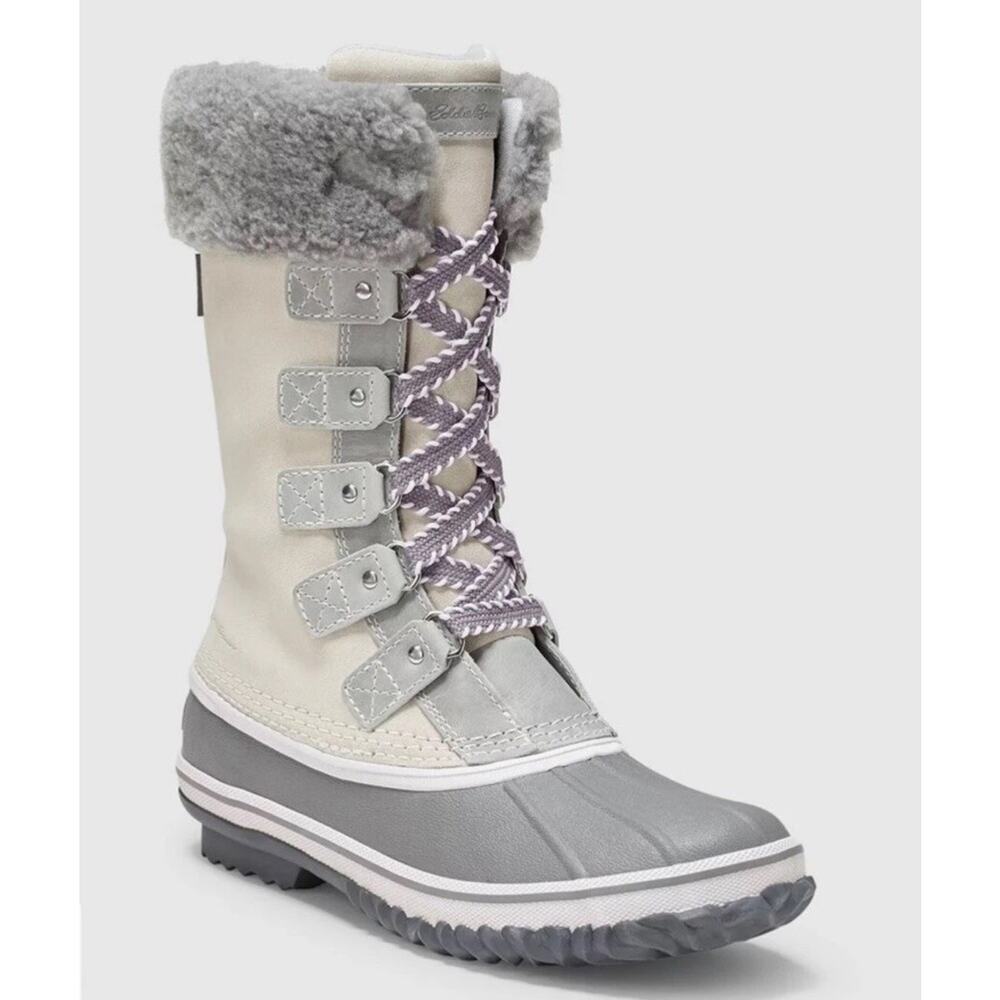 Eddie Bauer Hunt Pac Deluxe Winter Boots Gray Leather Waterproof Size 11